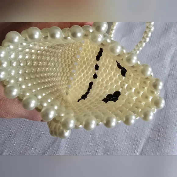 Happy Face Bag Pearl Small Beaded Purse Faux Crossbody 4 X 6 Black And White - Picture 4 of 5